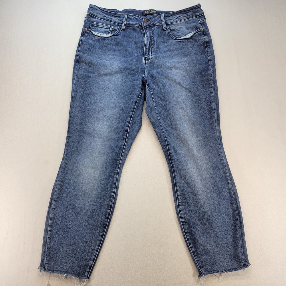 Judy Blue Relaxed Fit Jeans Womens 16W Blue Dark Wash Raw Hem Denim
